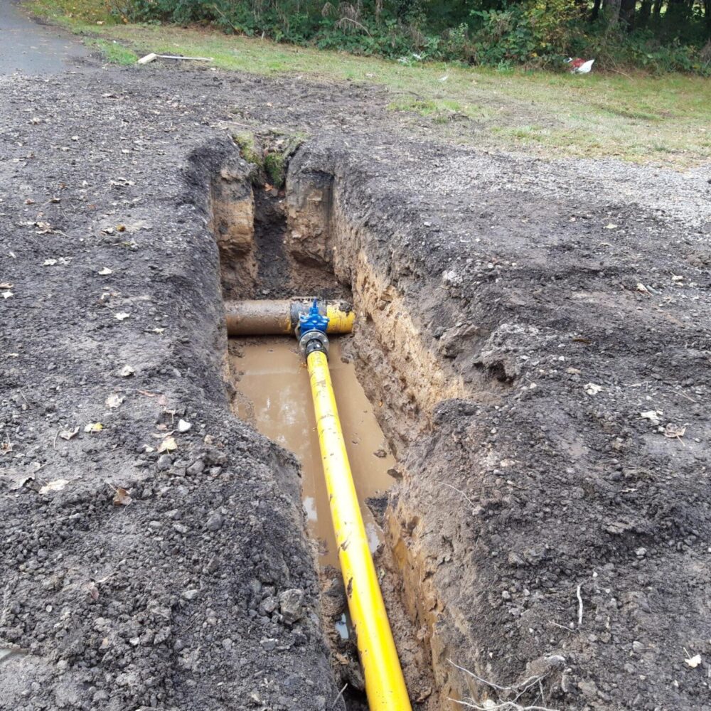 Underground water and gas mains work in progress.