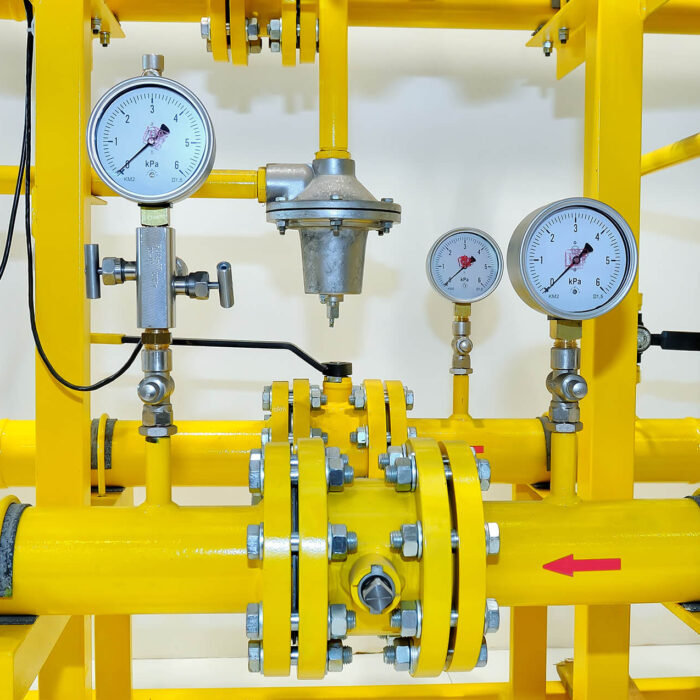 Yellow pipework with pressure meters