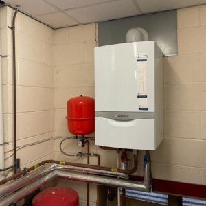 A boiler installed in a commercial building.