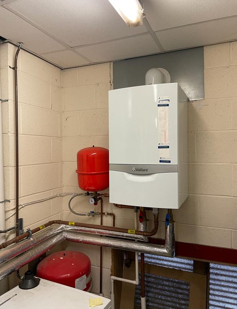 A boiler installed in a commercial building.