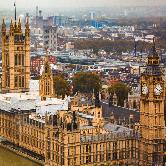A landscape view of London Parliament.