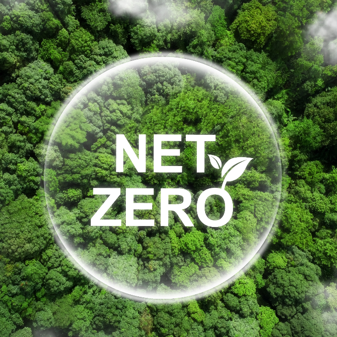 The carbon net zero logo against .