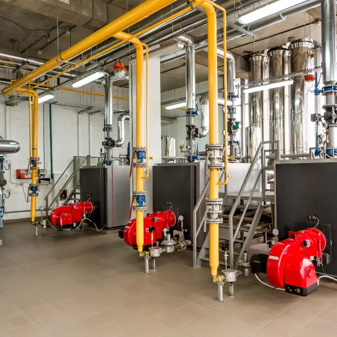 Yellow pipes of gas pipework system in commercial property