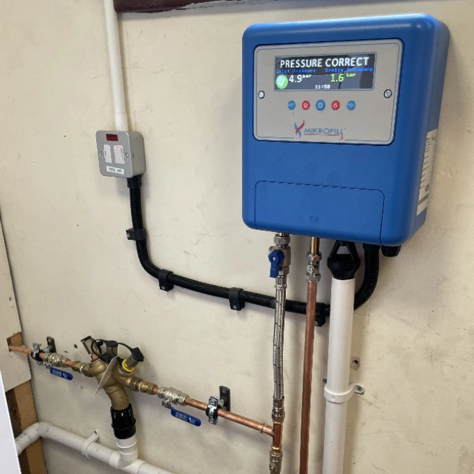 Pipework and boiler system connecting to RPZ valves.