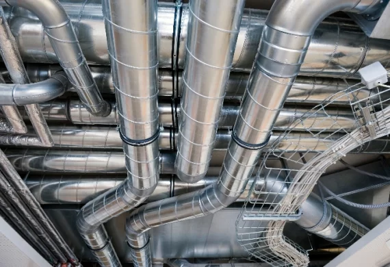 A ventilation system in a commercial building.